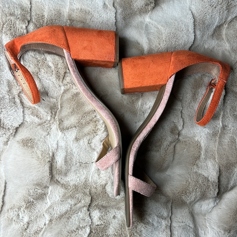 🕶️Coconuts By Matisse Dinah Heel Sandals Sz 10 Colorblock Coral Orange Leather - Picture 5 of 8